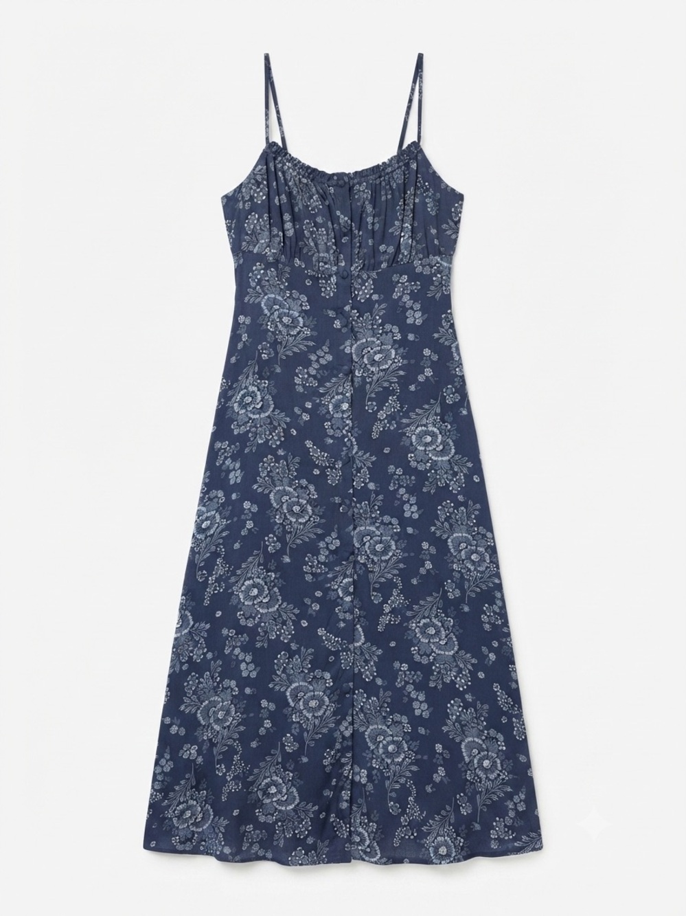 Madewell Blue Floral Button Front Midi Dress Spaghetti Strap Size 0 Resort Chic